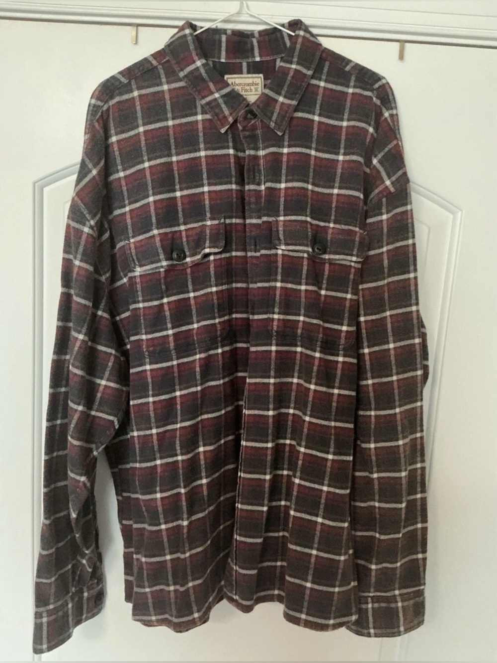Size XXL - Abercrombie & Fitch Soft Cotton Navy Blue Plaid Button Flannel Shirt